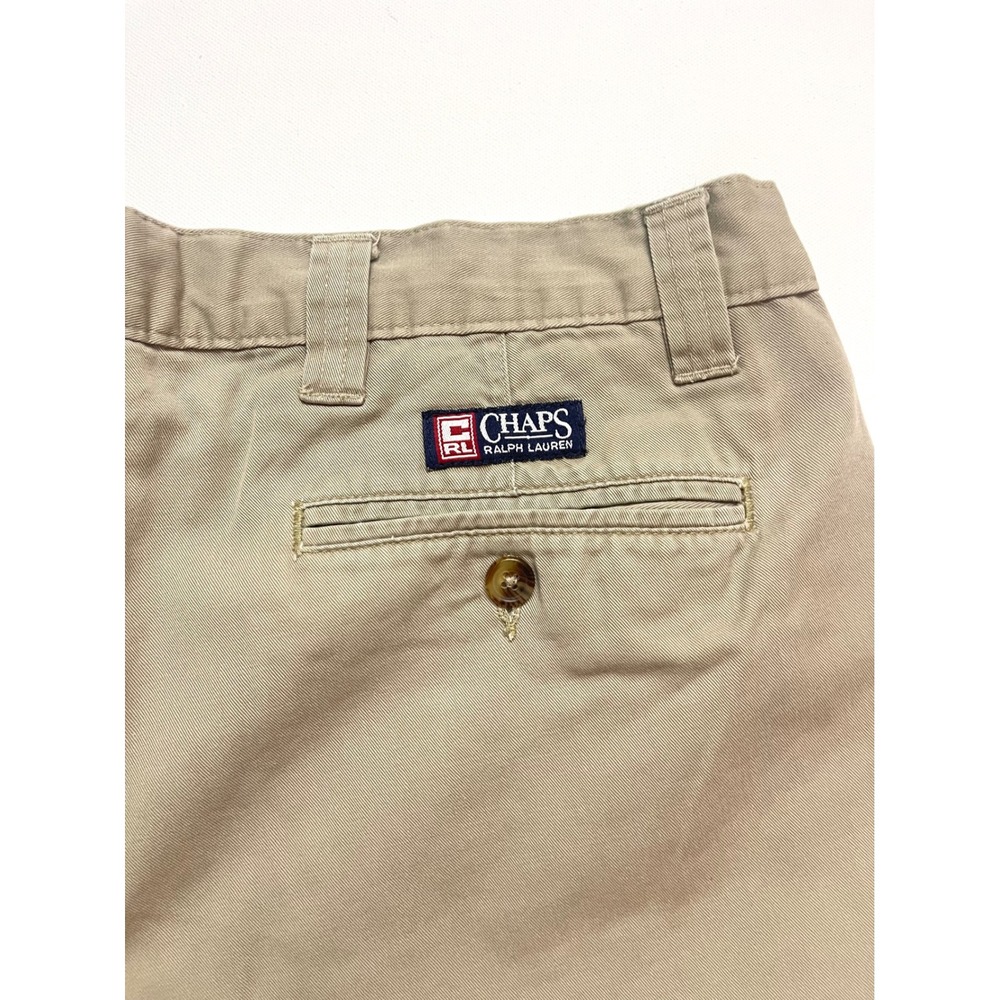 Vintage 90s Chaps Ralph Lauren Mens Khaki Chino Shorts Tan Cotton Size 34 - Picture 12 of 16